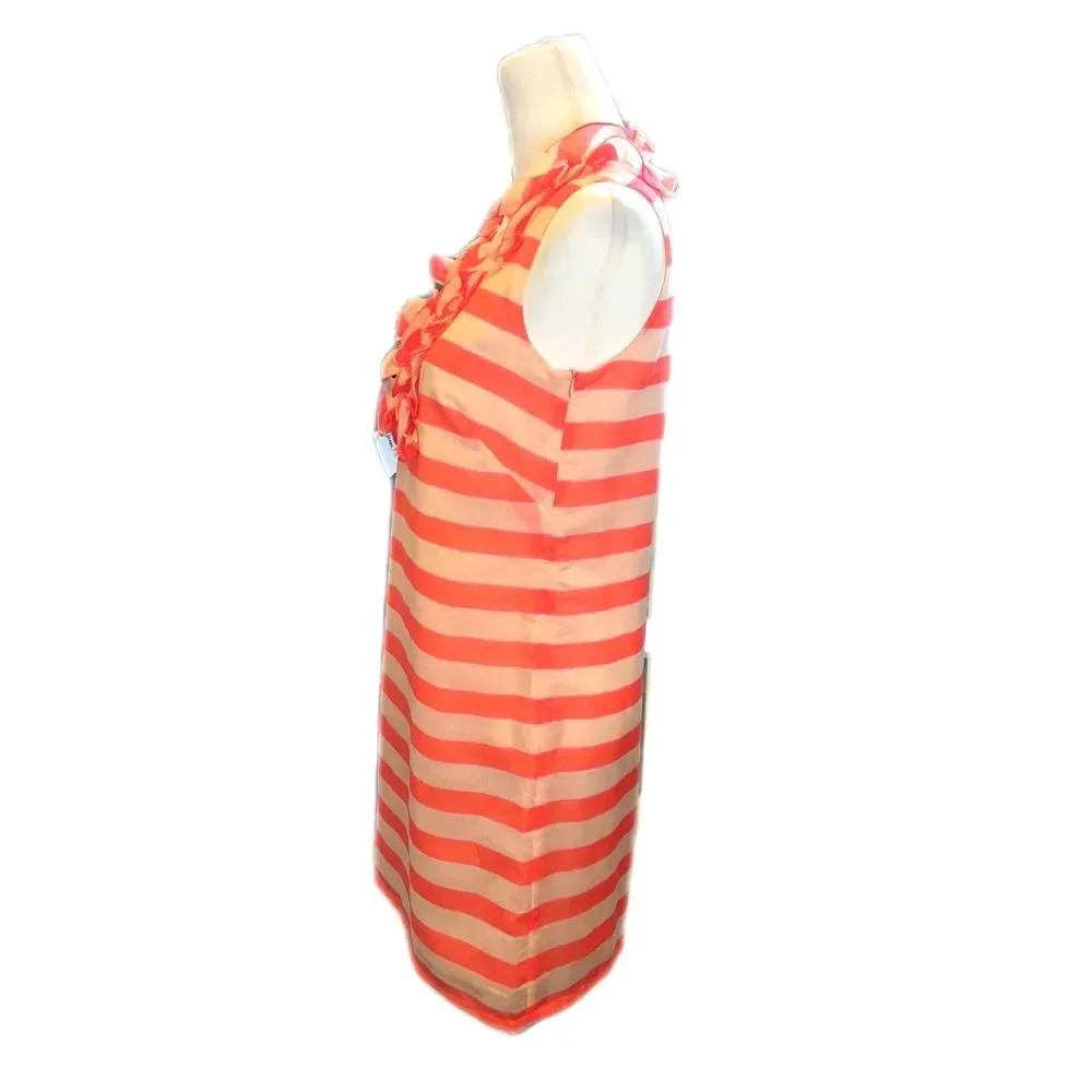 Jade Coral and Cream Striped Ruffle V-Neck Mini Dress